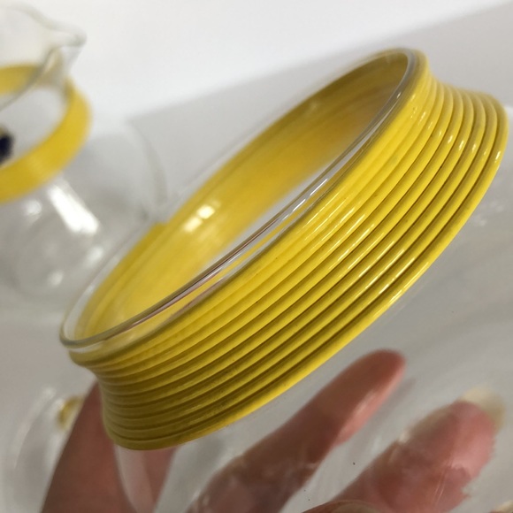 Vintage Rubel Crystal Retro Sugar Creamer Yellow Banding Trim And Wood Beads - Picture 12 of 15